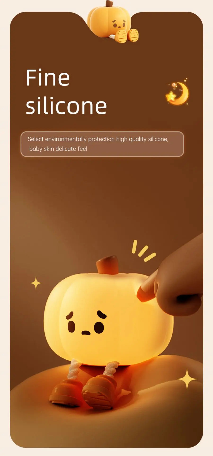 Lampe tactile CozyGlow Citrouille d’Halloween – Veilleuse en silicone douce et apaisante