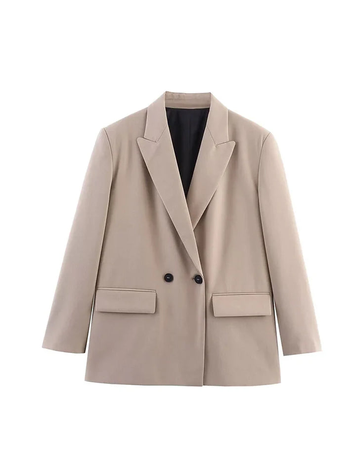 Blazer mujer doble abotonadura elegante corte recto amplio cuello con solapas mangas largas