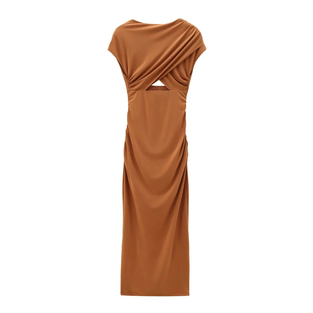 Amandine | Elegante vestido sin espalda con pliegues y aberturas para un look sofisticado