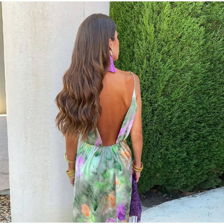 Anisten - Maxi-robe sexy colorée avec imprimé halo-dye et écharpe amovible