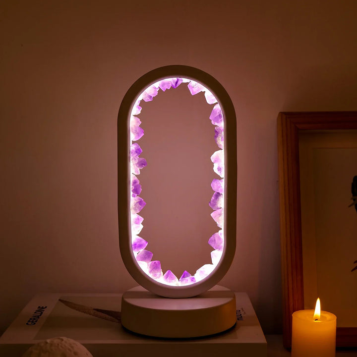 Lâmpada em Ametista Natural AuraStone | Luz Calmante em Cristal para Relaxamento & Decoração
