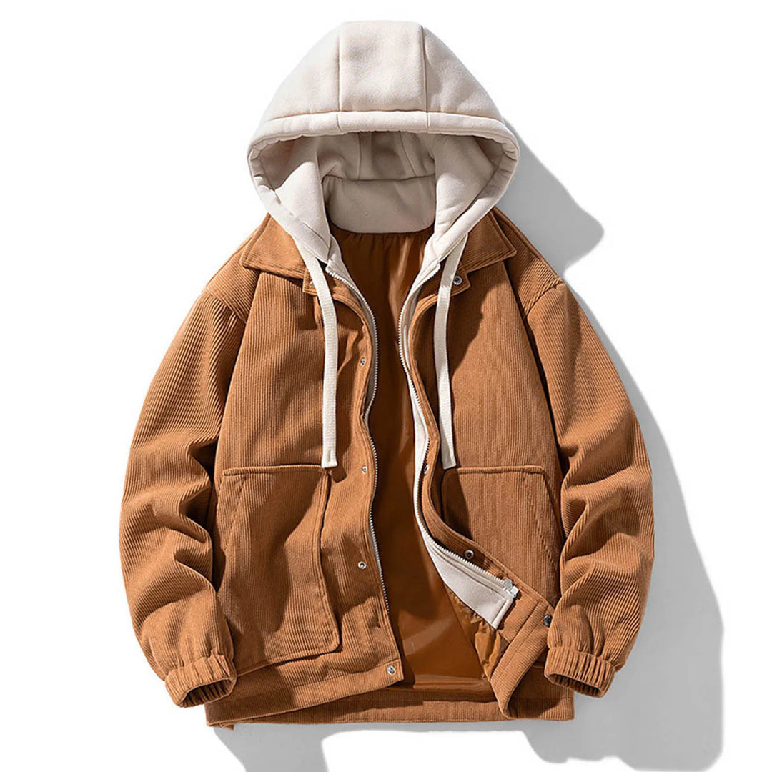 Giacca con cappuccio in velluto a coste da uomo | Elegante e funzionale con ampie tasche