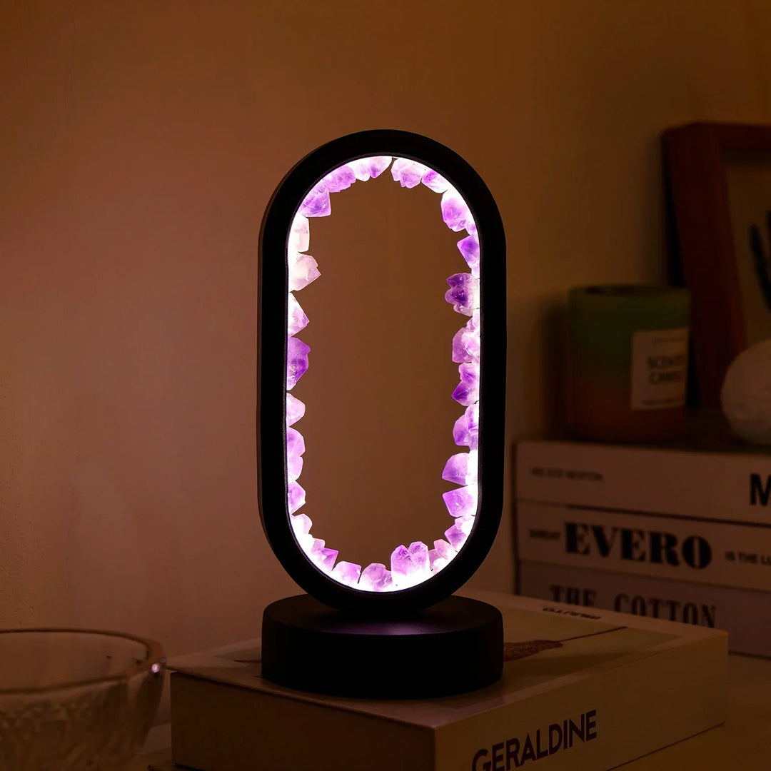 Lâmpada em Ametista Natural AuraStone | Luz Calmante em Cristal para Relaxamento & Decoração