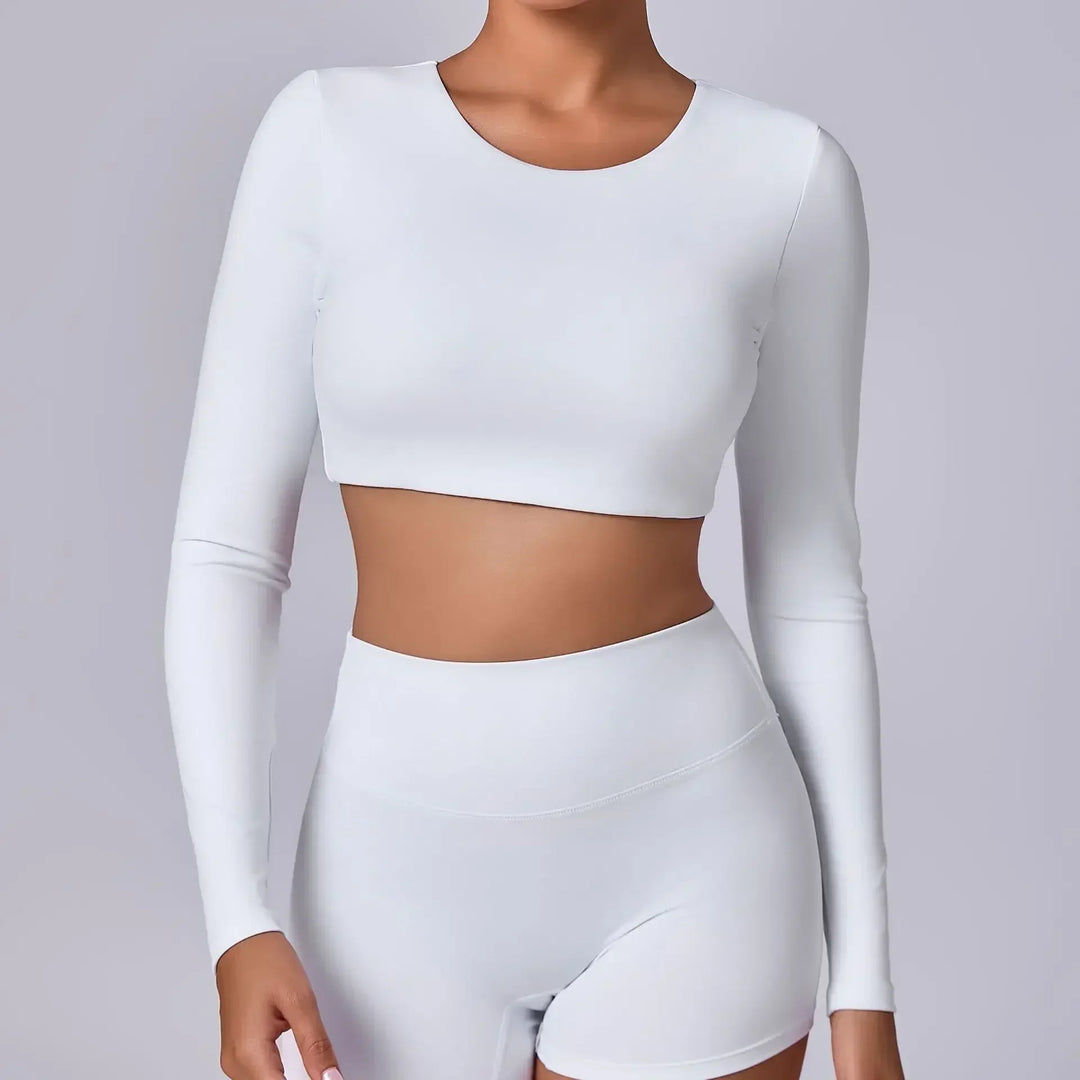 Estelita Cropped Sporttop avec effet push-up | Top à manches longues pour le fitness et le streetstyle
