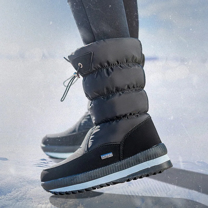 Bottes de neige femme | Bottes chaudes à mi-mollet imperméables avec plateforme et fourrure antidérapante