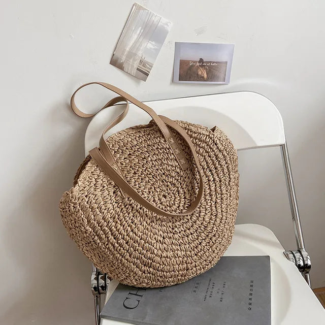 Sac rond en paille tressée à la main | Style boho chic pour l’été