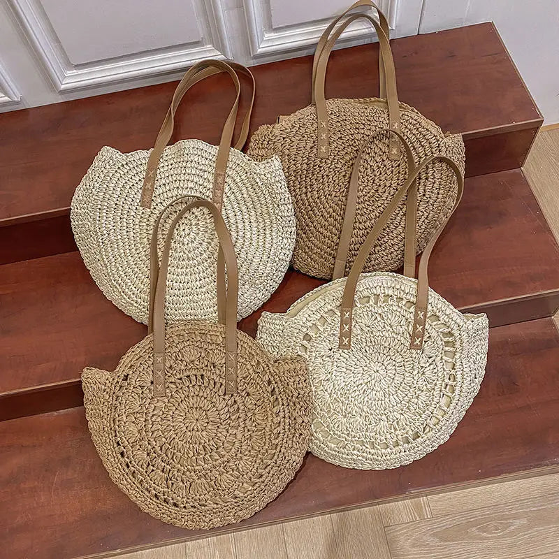 Sac rond en paille tressée à la main | Style boho chic pour l’été