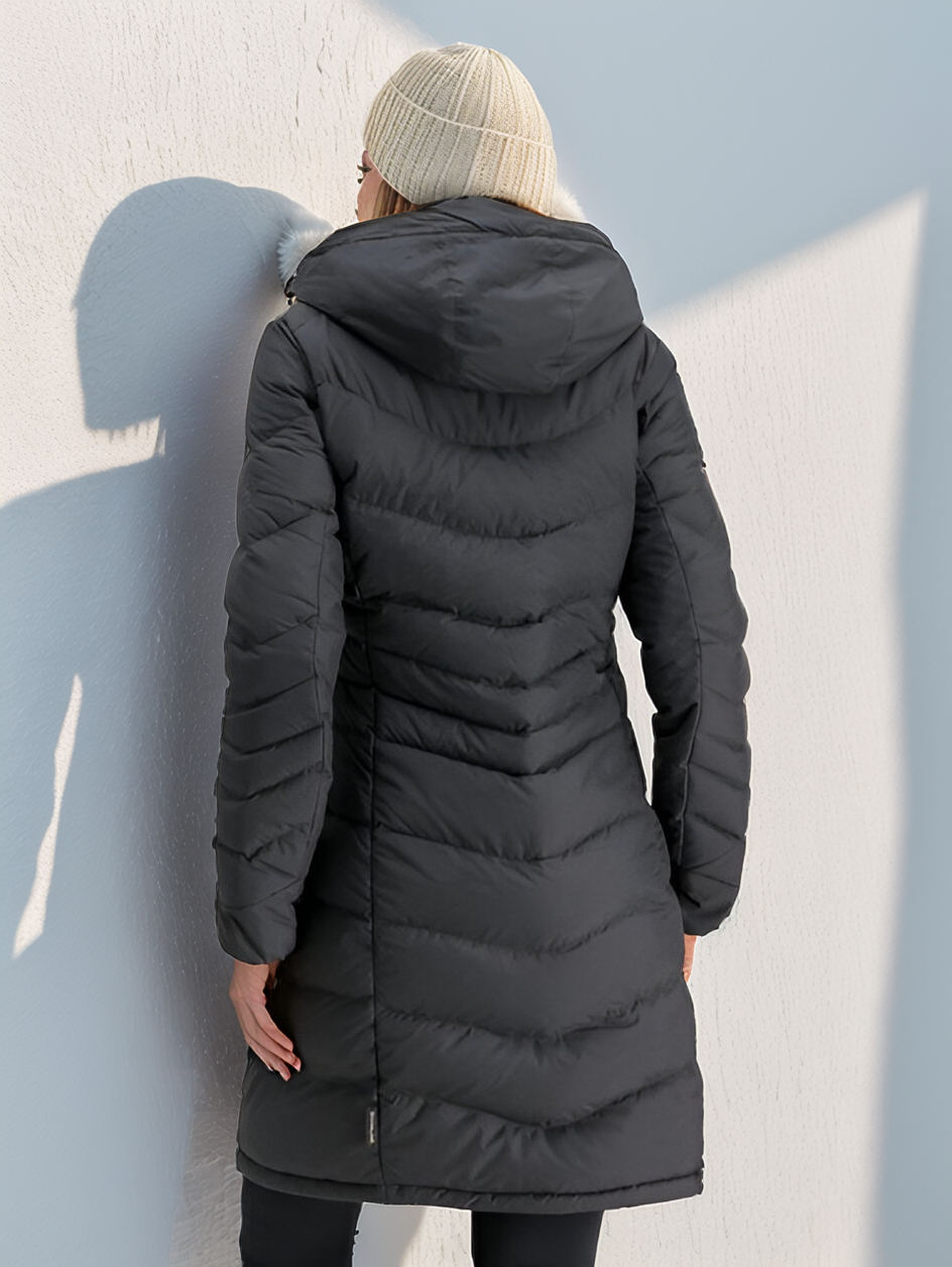 Veste longue matelassée Eva femme – chaude, élégante avec capuche et rembourrage léger