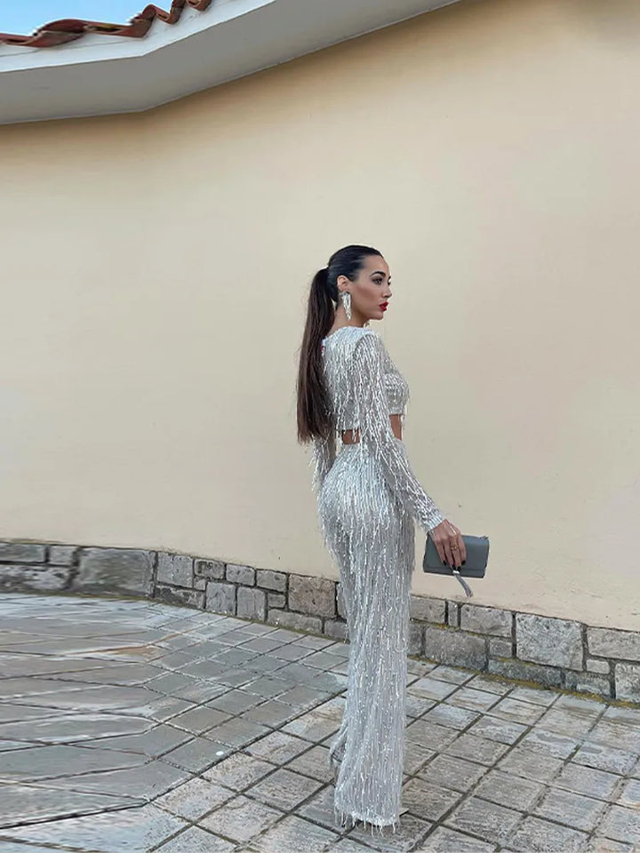 Sascha | Conjunto festivo de dos piezas para mujer con lentejuelas: estilo, coraje y lujo