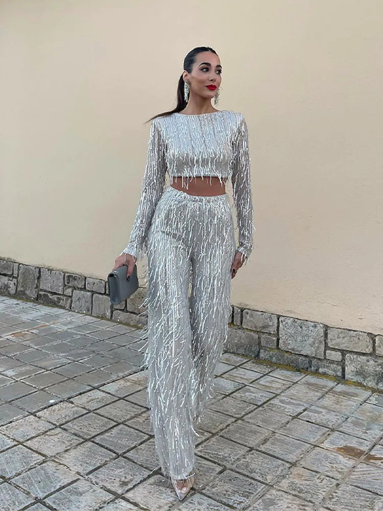 Sascha | Conjunto festivo de dos piezas para mujer con lentejuelas: estilo, coraje y lujo