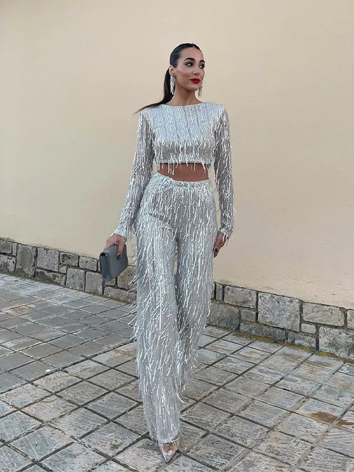 Sascha | Conjunto festivo de dos piezas para mujer con lentejuelas: estilo, coraje y lujo