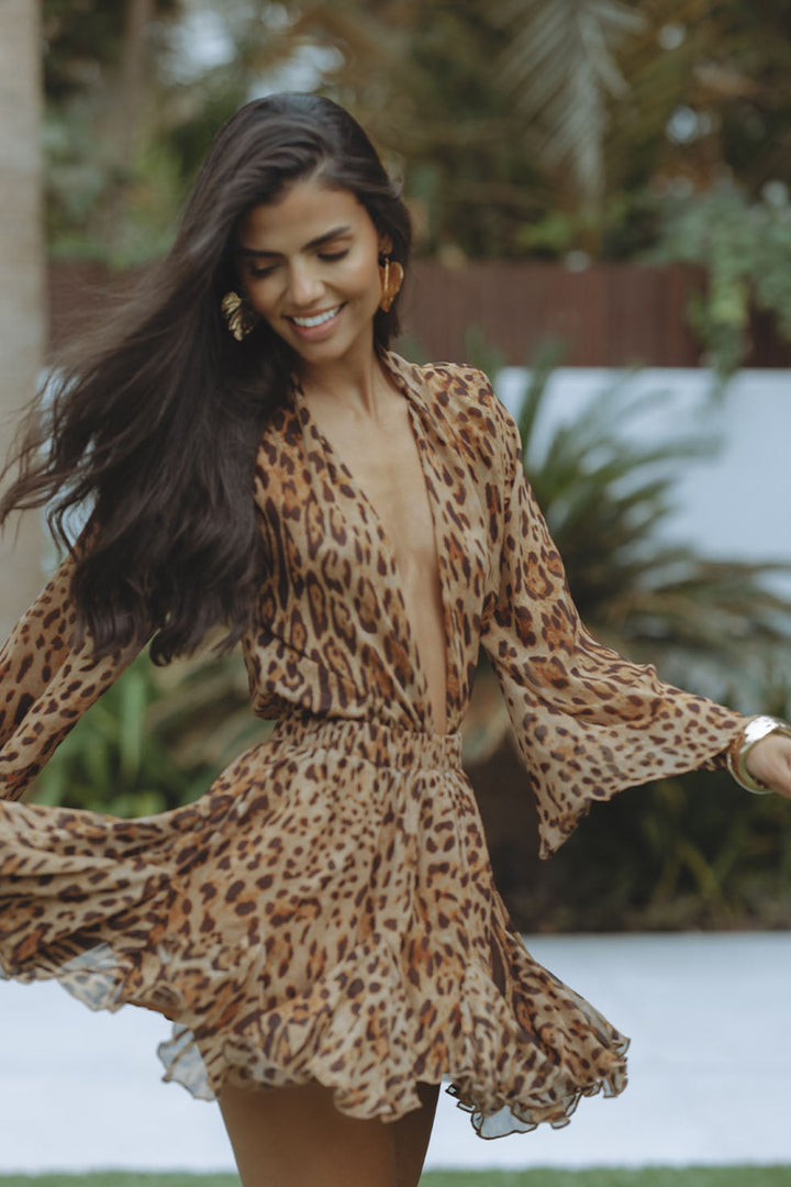 Nina | Panther Print Mini-robe avec décolleté en V - Audacieux & Stylé