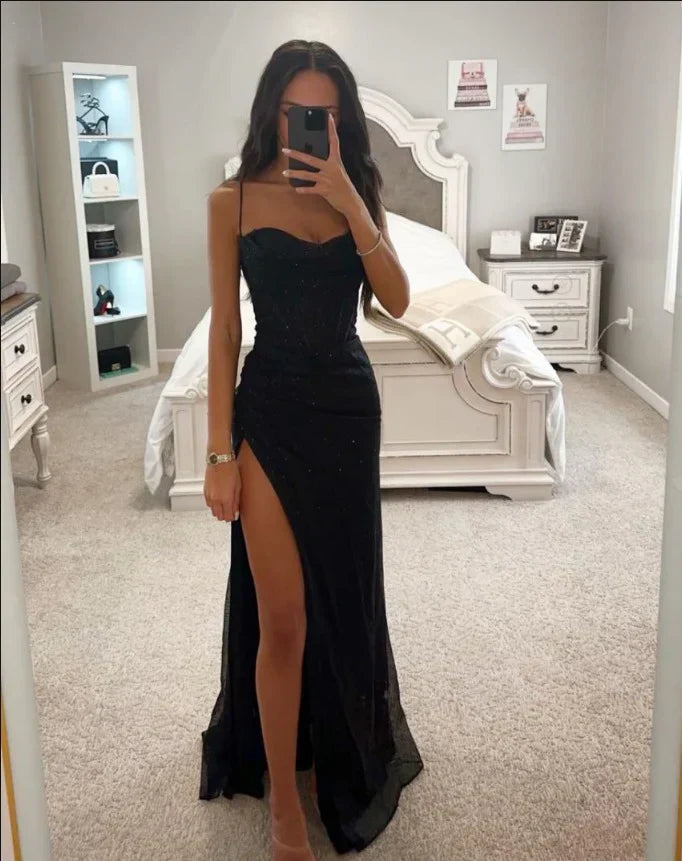 Vestido con abertura en la espalda | Elegante vestido de verano con abertura llamativa y tela brillante