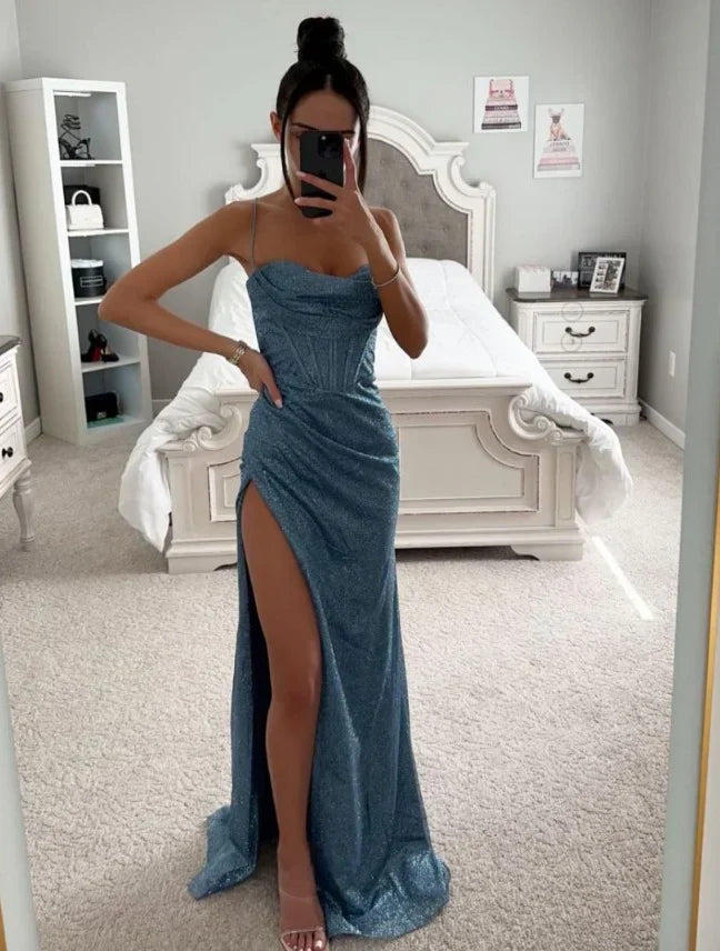 Vestido con abertura en la espalda | Elegante vestido de verano con abertura llamativa y tela brillante