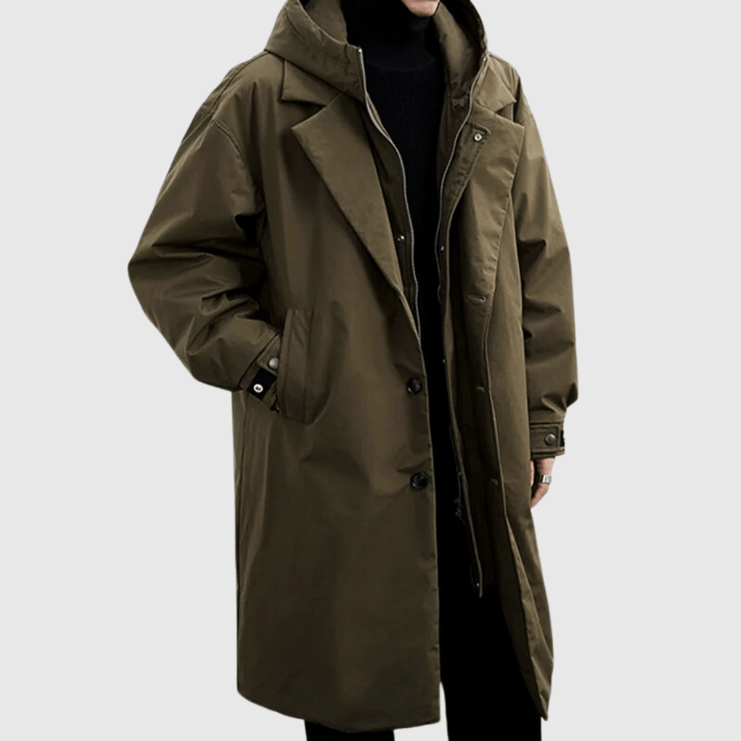 Sentinel | Manteau Long Minimaliste avec Capuche et Finition Déperlante