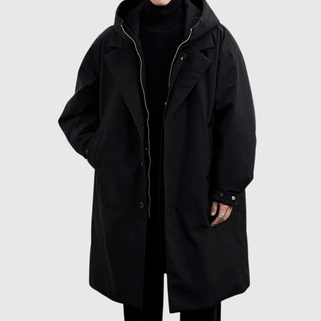 Sentinel | Manteau Long Minimaliste avec Capuche et Finition Déperlante