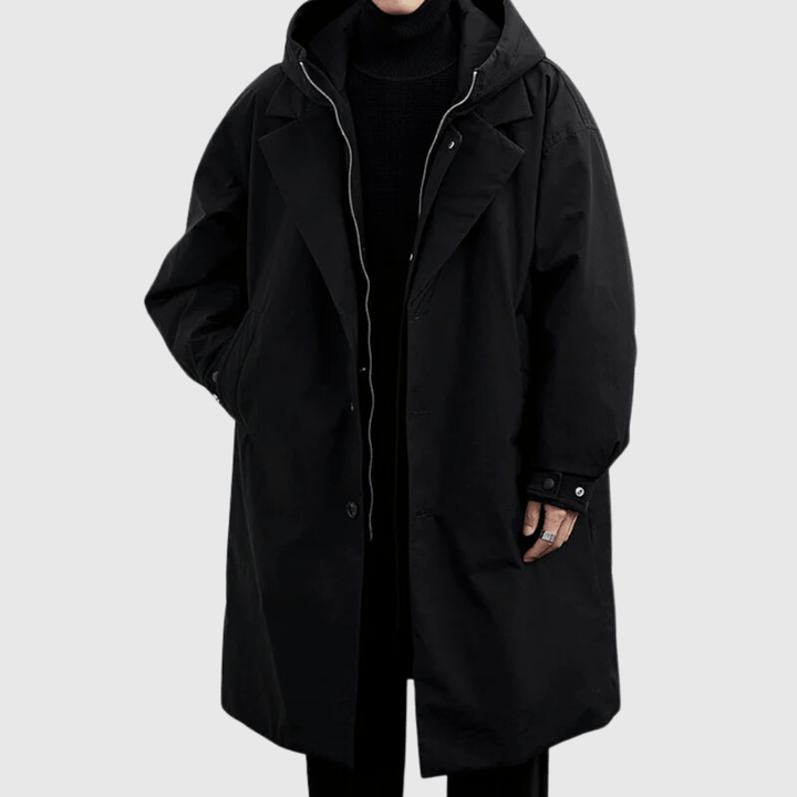 Sentinel | Manteau Long Minimaliste avec Capuche et Finition Déperlante