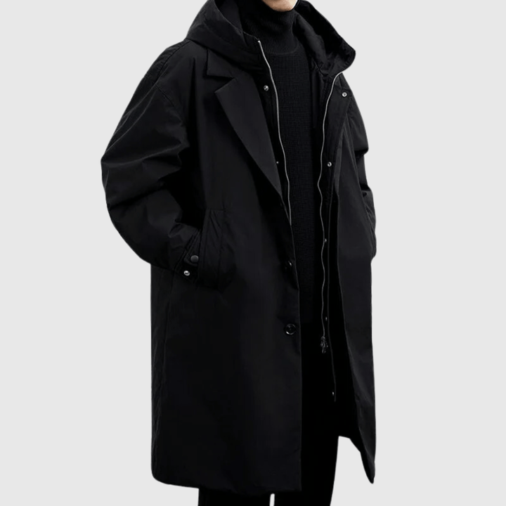 Sentinel | Manteau Long Minimaliste avec Capuche et Finition Déperlante