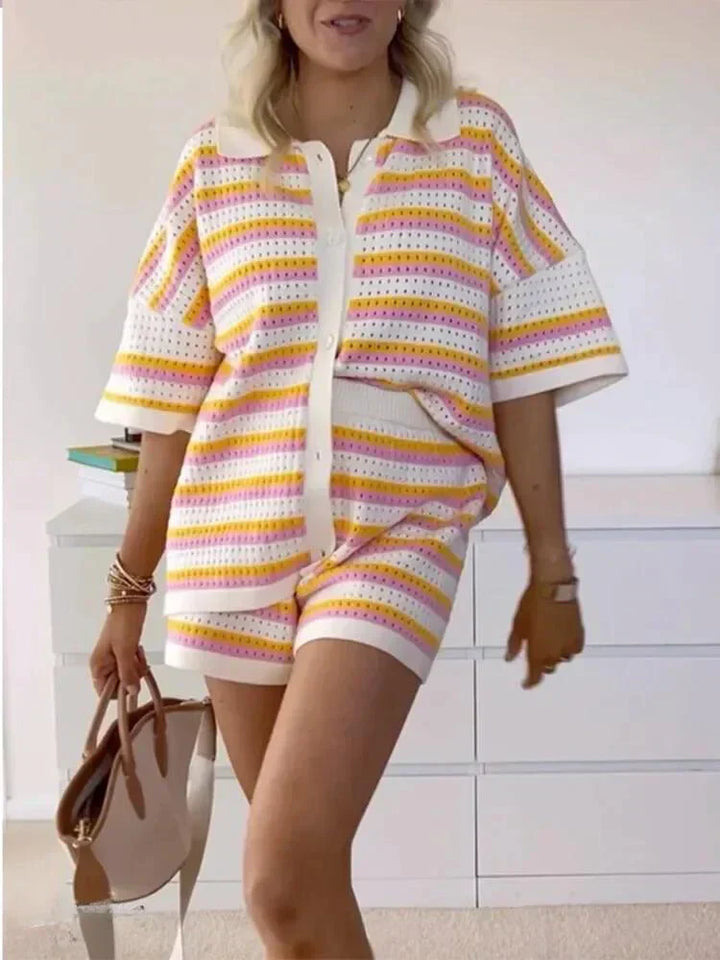 Jenica | Ensemble d'été rayé aux couleurs pastel pour femmes - pour la plage & la ville
