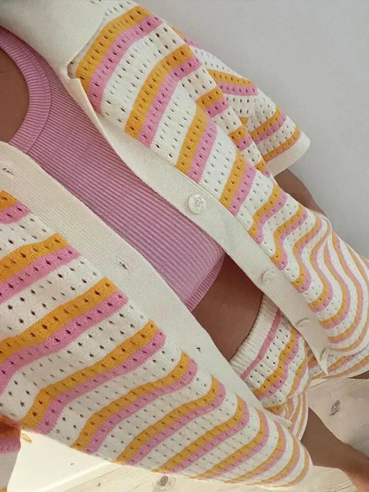 Jenica | Ensemble d'été rayé aux couleurs pastel pour femmes - pour la plage & la ville