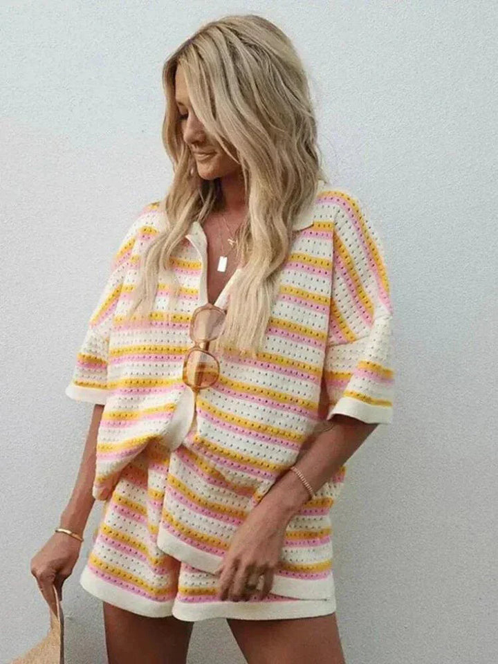 Jenica | Ensemble d'été rayé aux couleurs pastel pour femmes - pour la plage & la ville