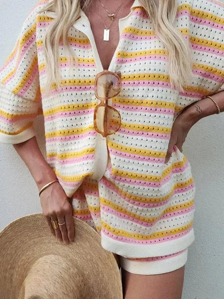 Jenica | Ensemble d'été rayé aux couleurs pastel pour femmes - pour la plage & la ville