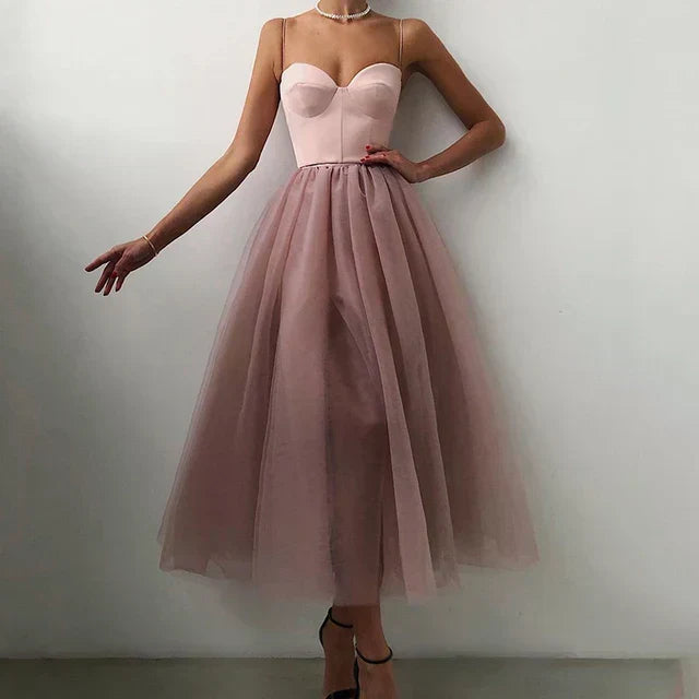 Fayette Femmes Robe de Soirée Mi-longue | Bustier Elégant & Tulle Fluide