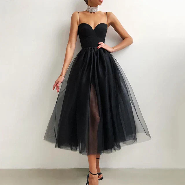 Fayette Femmes Robe de Soirée Mi-longue | Bustier Elégant & Tulle Fluide