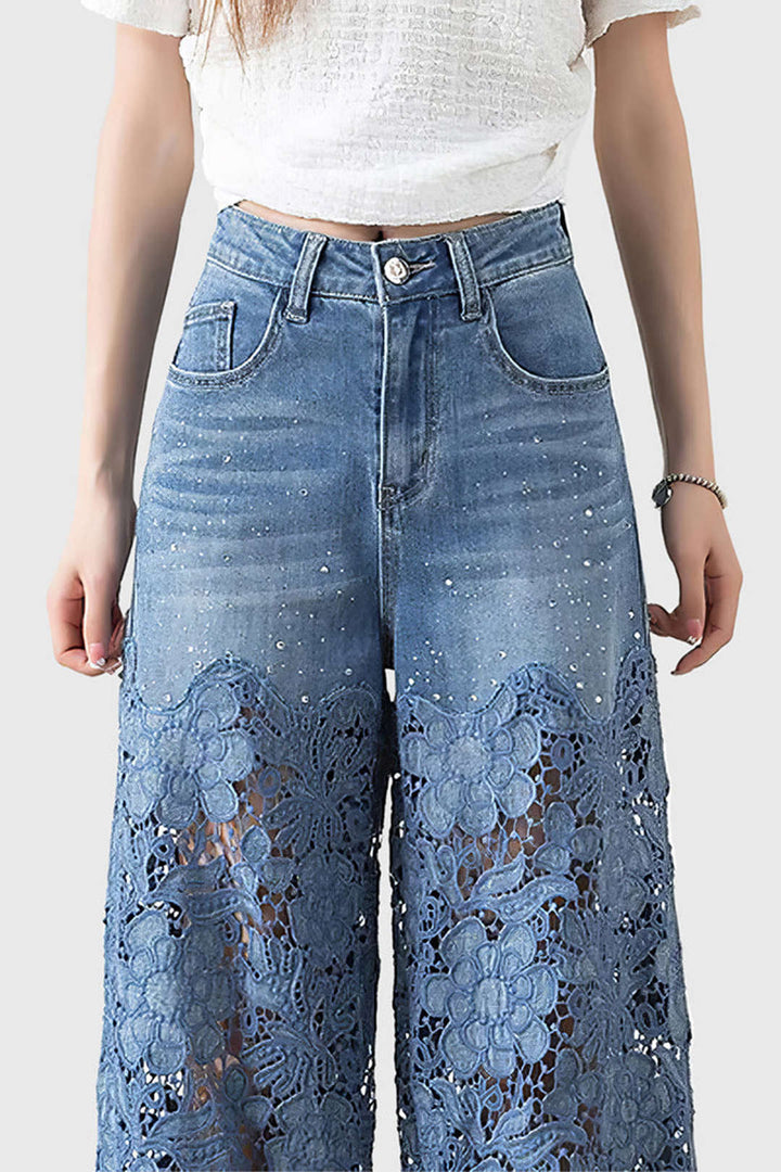 Valeria Skinny Jeans pour femmes | Denim taille haute avec empiècement en dentelle & confort stretch
