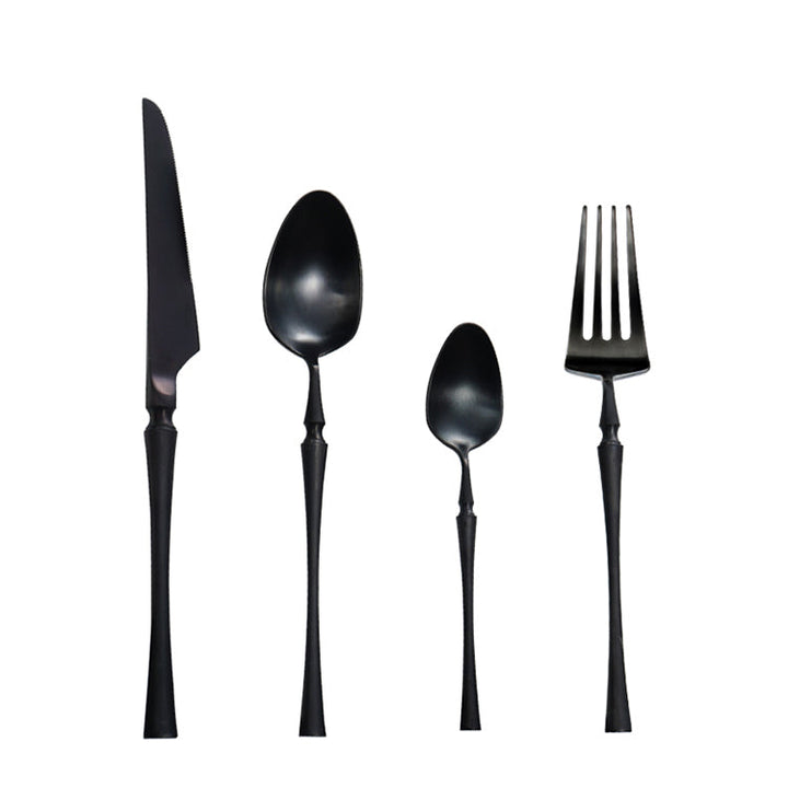PureSet Set de Couverts 24 Pièces | Acier Inox Noir Élégant pour Tous les Repas