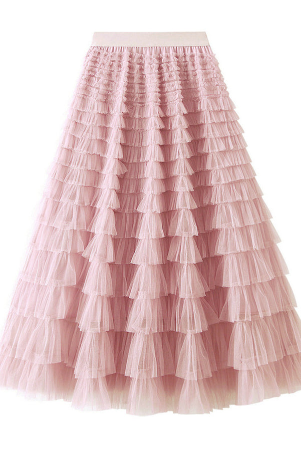 Rosa | Jupe longue en tulle avec taille élastiquée en palier