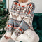 Maglione natalizio oversize da donna - Maglione a maglia grossa con motivo geometrico d'ispirazione nordica