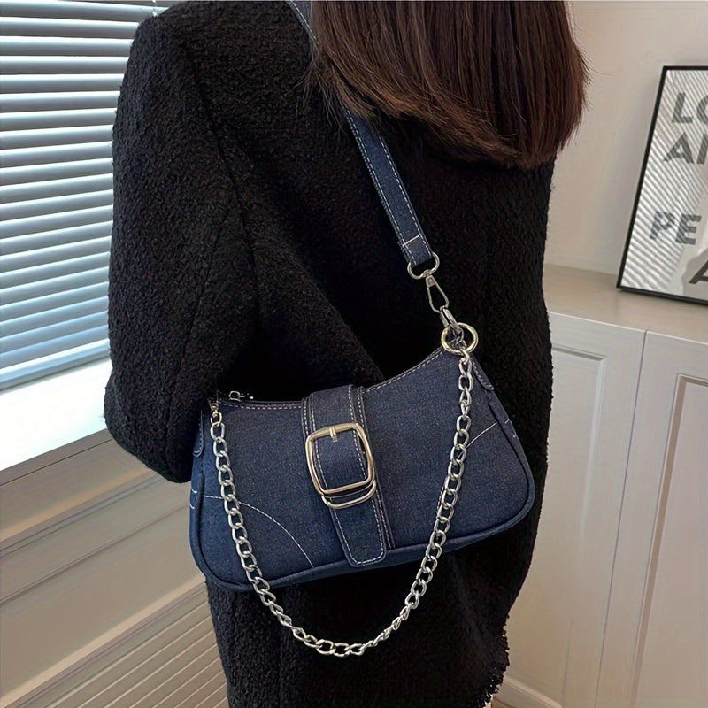 Sac à bandoulière en denim | chaîne & boucle | décontracté & urbain