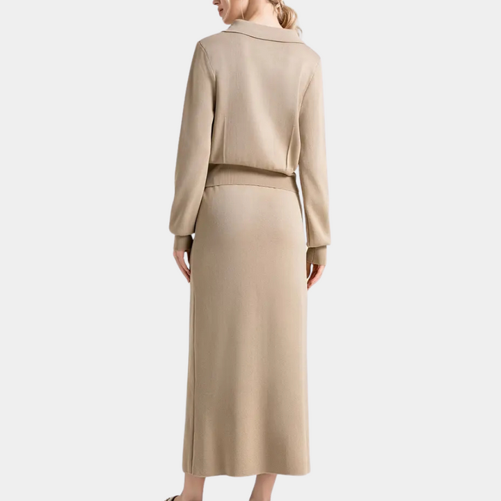 Conjunto Celeste de dos piezas para mujer | Estilo elegante y abotonado 