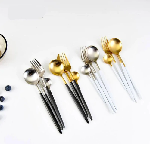 RoyalGlow Set de Couverts 24 Pièces | Acier Inox Doré et Argent Élégant
