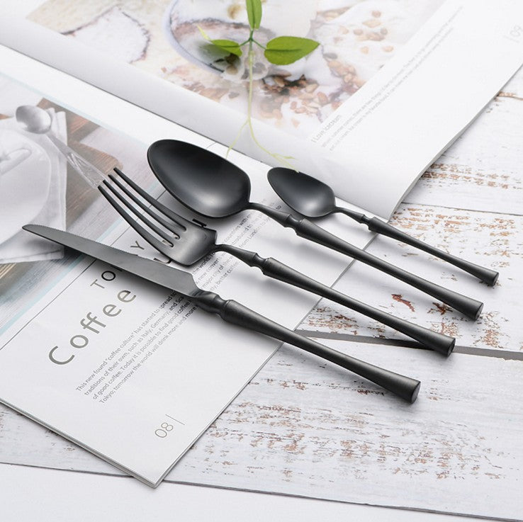 PureSet Set de Couverts 24 Pièces | Acier Inox Noir Élégant pour Tous les Repas