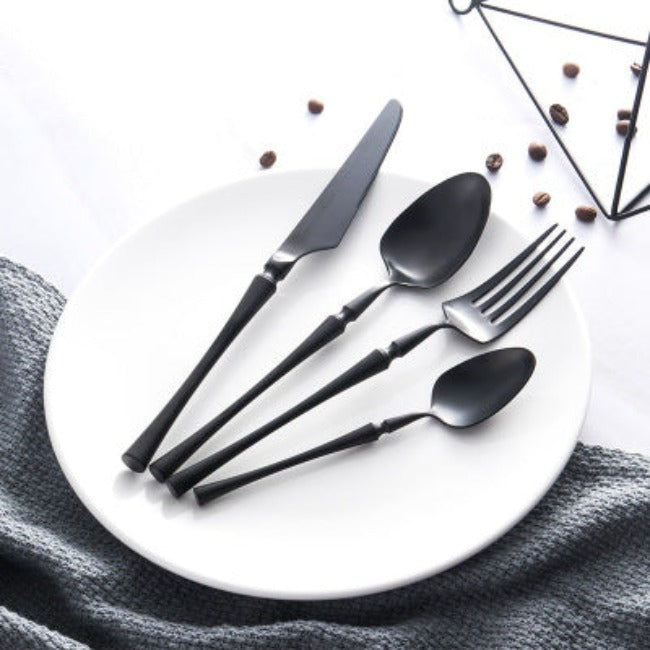 PureSet Set de Couverts 24 Pièces | Acier Inox Noir Élégant pour Tous les Repas
