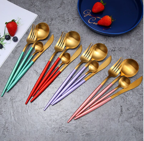 RoyalGlow Set de Couverts 24 Pièces | Acier Inox Doré et Argent Élégant