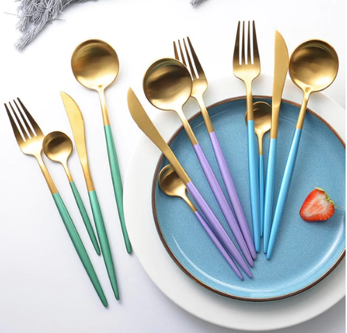 RoyalGlow Set de Couverts 24 Pièces | Acier Inox Doré et Argent Élégant