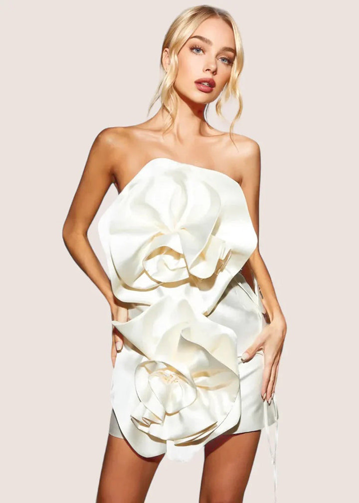 Fleur Blanche Robe de soirée pour femme | Mini-robe bustier ivoire avec détail corset