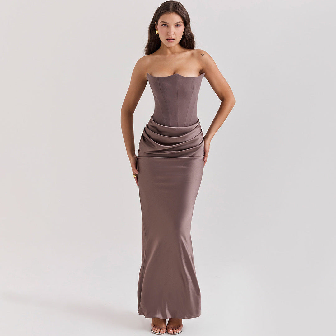 Emilia Robe corset pour femme | Robe de soirée bustier en velours à chevrons & coupe slim