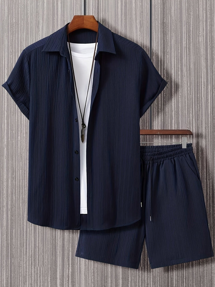 Jordi | Conjunto de verano de 2 piezas para hombre con pantalones cortos cómodos y camisa elegante