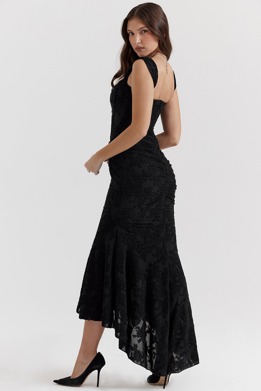 Vestido de noche Zoey para mujer | Vestido lila con encaje floral y bajo asimétrico
