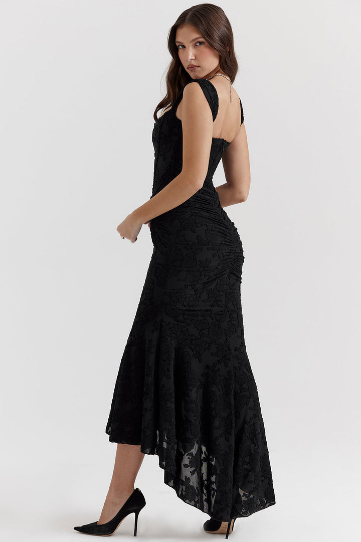 Vestido de noche Zoey para mujer | Vestido lila con encaje floral y bajo asimétrico