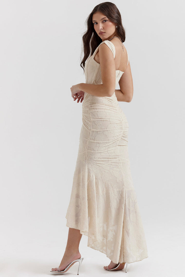 Vestido de noche Zoey para mujer | Vestido lila con encaje floral y bajo asimétrico