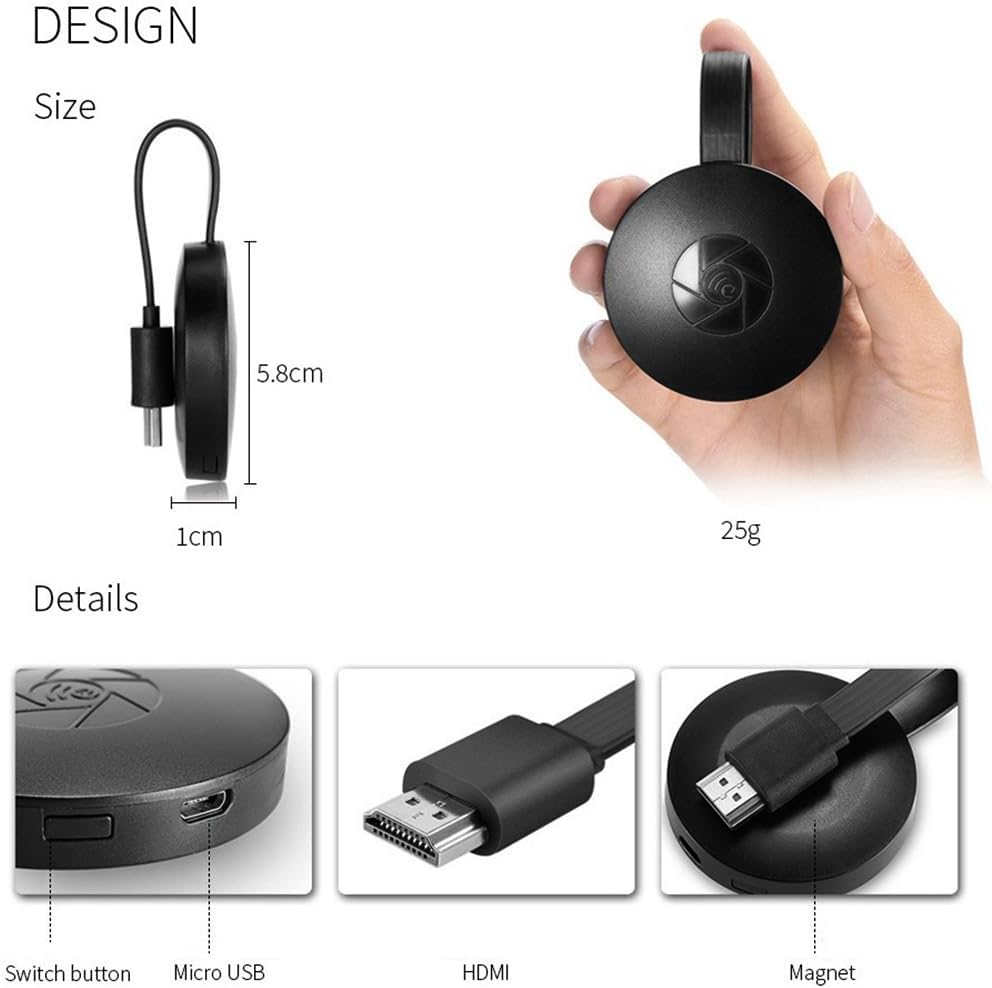 Chromecast Wireless Video Streamer – Streaming HD 1080p, compatibile con Android, iPhone, PC