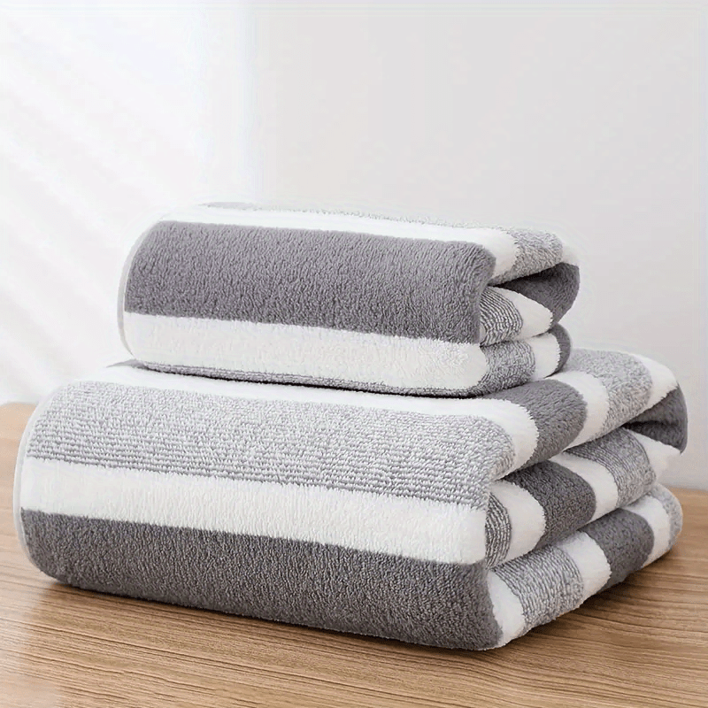 Set de Serviettes 2 Pièces | Drap de Bain et Serviette Rayée Absorbante et Séchage Rapide