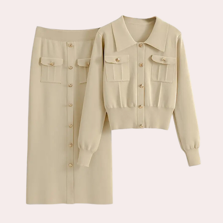 Conjunto Celeste de dos piezas para mujer | Estilo elegante y abotonado 