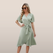 Vestido elegante otoñal para mujer - Vestido midi con escote en V y cinturón de lazo