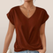 T-shirt femme - Col en V - Modèle ample - Détail croisé - Manches longues